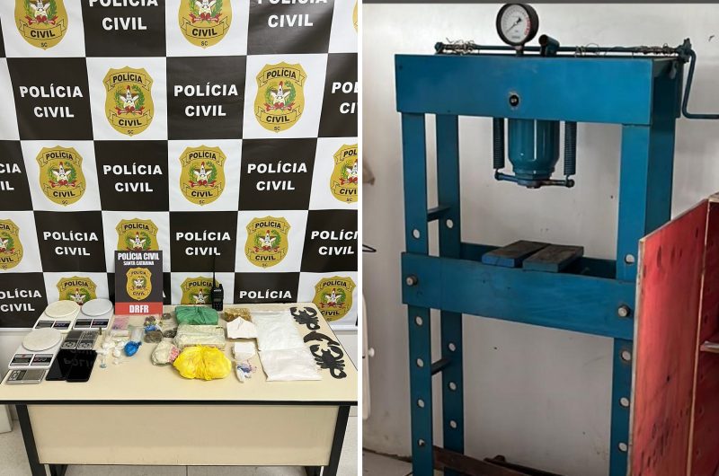 Grande operação da Polícia Civil resultou na apreensão de drogas, prensas hidráulicas e diversos tipos de drogas neste sábado (9) - Foto: Polícia Civil/Divulgação/ND