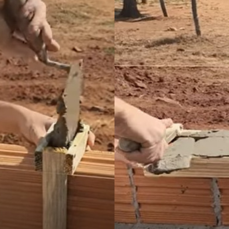 Com uma estrutura de madeira, o pedreiro facilitou o trabalho e diminuiu o desperdício de cimento