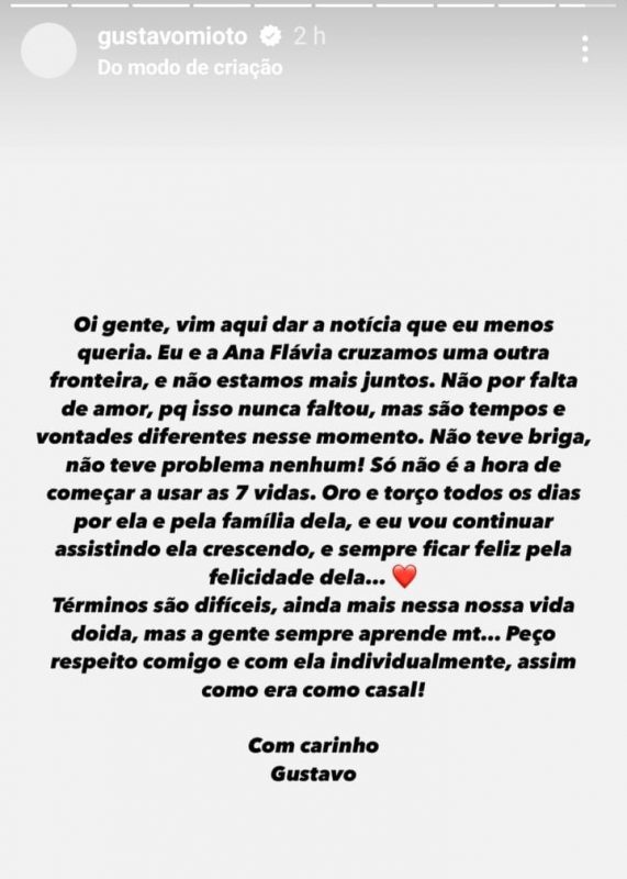 Gustavo Mioto confirmou not&iacute;cia em seu perfil oficial – Foto: Reprodu&ccedil;&atilde;o/@gustavomioto/ND