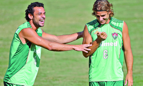 Rafael Moura com Fred no Fluminense – Foto: Divulga&ccedil;&atilde;o