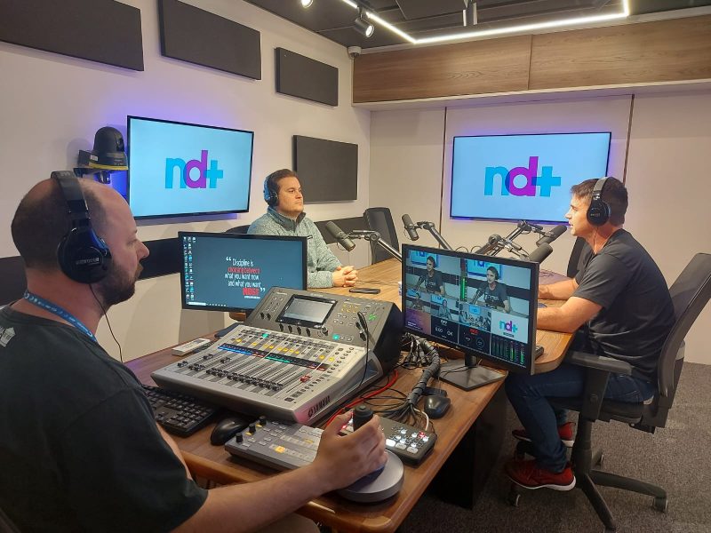 Zanotto e Marcondes em podcast na sede do Grupo ND – Foto: Carol Spricigo