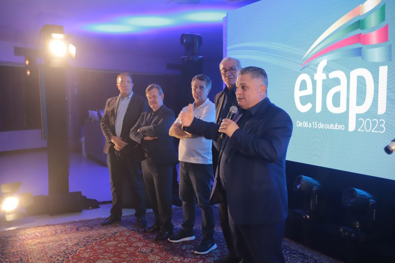 O prefeito Jo&atilde;o Rodrigues no lan&ccedil;amento da Efapi 2023 em Florian&oacute;polis – Foto: Guilherme Bento/PMF/ND