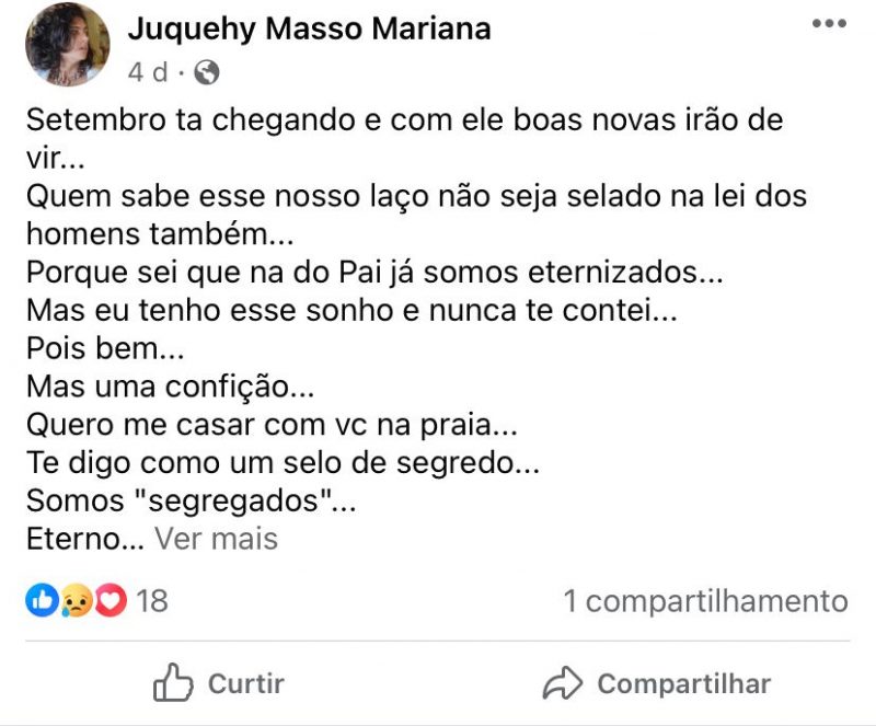 Mariana publicou poesia rom&acirc;ntica dias antes de morrer – Foto: Reprodu&ccedil;&atilde;o Facebook
