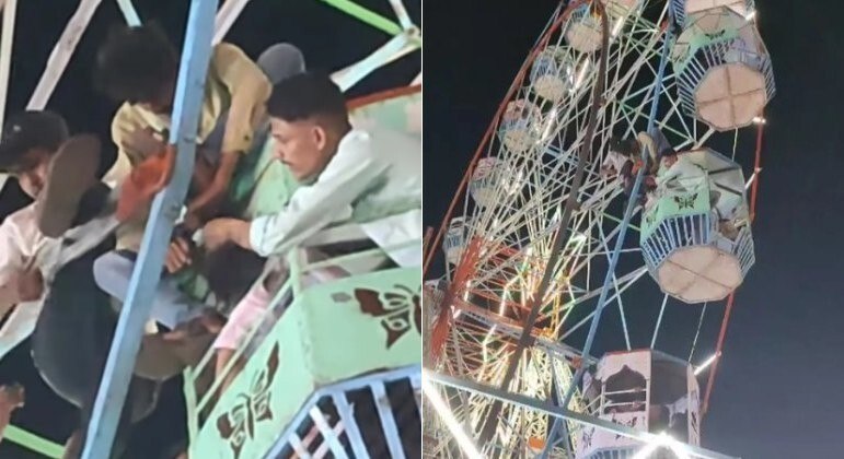 A equipe do local parou rapidamente a roda-gigante e a vítima precisou ter os cabelos cortados durante o resgate 