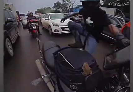 Sapo parte para cima de motociclista em cena inusitada