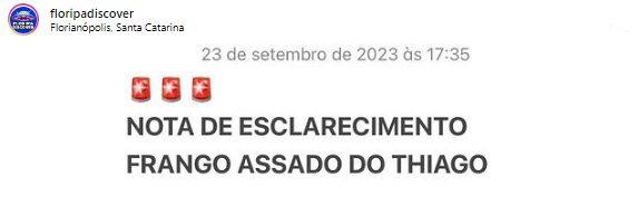 Restaurante se manifestou sobre o ocorrido – Foto: @floripadiscover/Instagram/Reprodu&ccedil;&atilde;o/ND