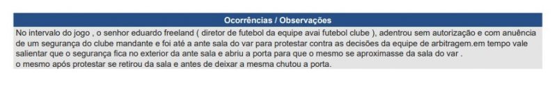 Trecho da s&uacute;mula divulgado pela CBF – Foto: CBF/Divulga&ccedil;&atilde;o/ND