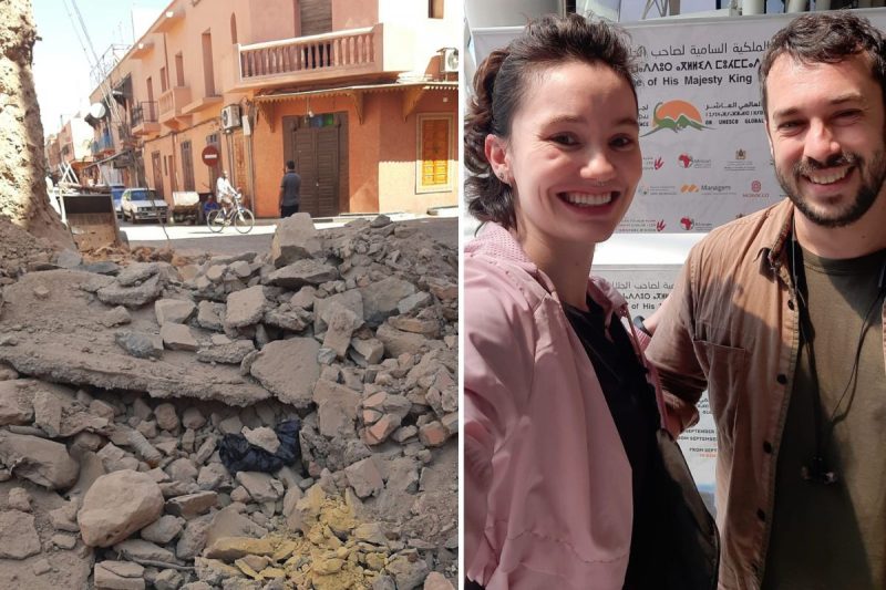 Casal catarinense conta experi&ecirc;ncia de sobreviv&ecirc;ncia ap&oacute;s terremoto em Marrakech, onde improvisaram com um colch&atilde;o para se proteger – Foto: Mariana Stafin Schultz/Divulga&ccedil;&atilde;o/ND