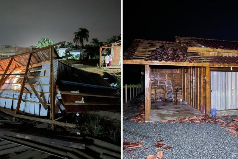 Forte temporal causa estragos na cidade do Litoral Norte de Santa Catarina, com casas destelhadas e &aacute;rvores derrubadas: Ricardo Alves/NDTV/Divulga&ccedil;&atilde;o/ND
