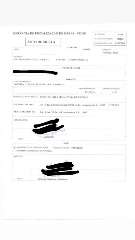 Veja um dos documentos disponibilizados ao ND+ com autos de infra&ccedil;&otilde;es ao construtor – Foto: Divulga&ccedil;&atilde;o ND