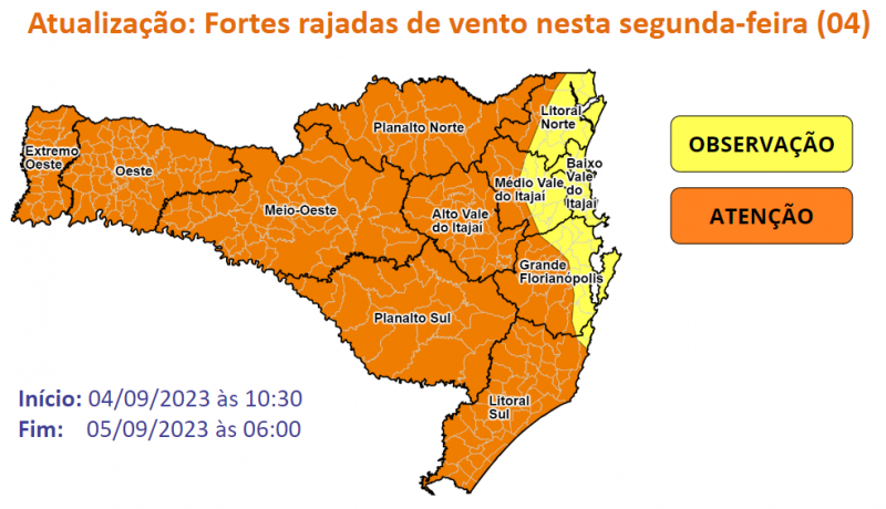 Segunda tem alerta para fortes rajadas de vento &#8211; Foto: DCSC/Divulgação/ND