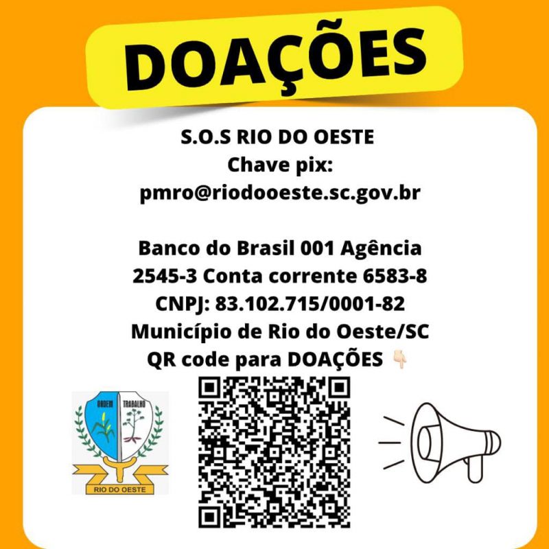 Rio do Oeste pede doações &#8211; Foto: Redes Sociais/Reprodução/ND