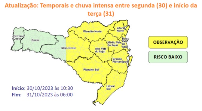 SC tem alerta para chuva intensa em outubro