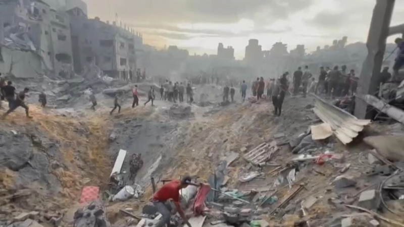 The photo shows destruction in the Gaza Strip.  The White House said Israel would provide a 4-hour truce in the region.