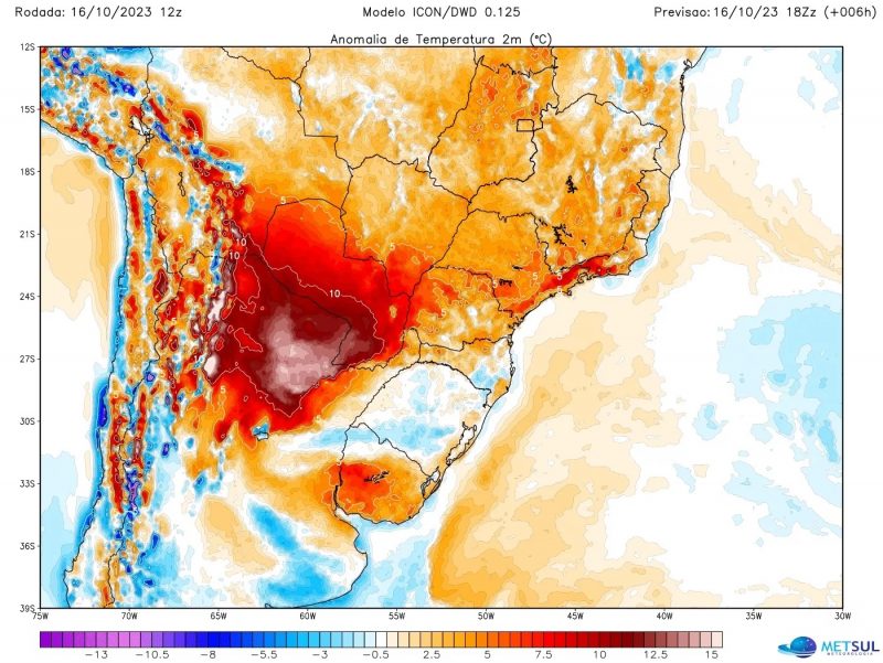 Massa de ar extremamente quente atinge o Sul do Brasil. &#8211; Foto: MetSul Meteorologia/Divulgação/ND