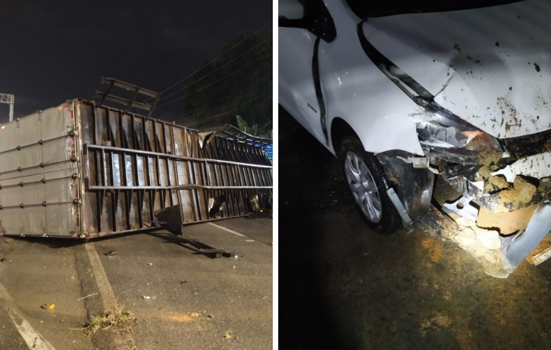 Carreta desgovernada atingiu carro na BR-101, em São José