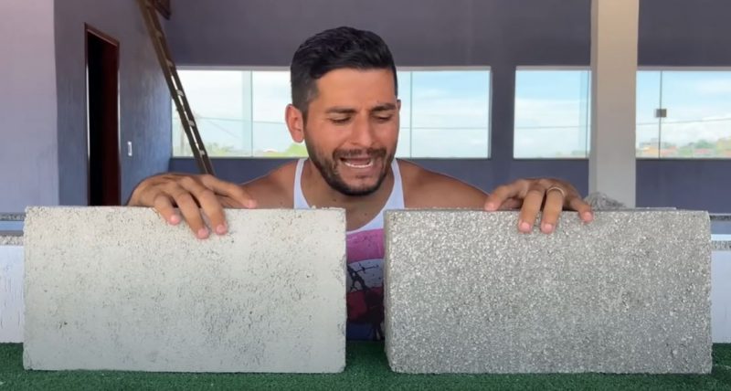 Youtuber mostra a diferença entre uma placa de cimento e outra com isopor na mistura 