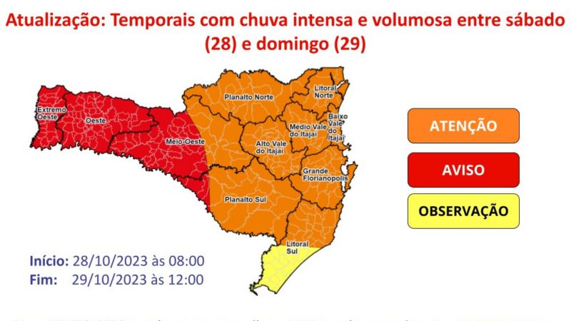 Mapa de risco refor&ccedil;a que tempo deve ser mais severo no Grande Oeste – Foto: Defesa Civil/Reprodu&ccedil;&atilde;o/ND