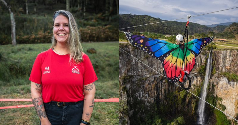 Fernanda Dornelles é a única mulher na equipe de sócios da Natural Extremo, que realiza o Salto de Pêndulo e a Tirolesa de Bike - Foto: Natural Extremo/Arquivo pessoal/ND