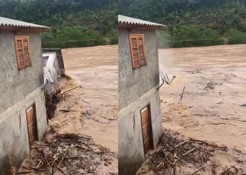 VÍDEO: Casa que abriga 4 pessoas é levada pela correnteza após chuvas em SC