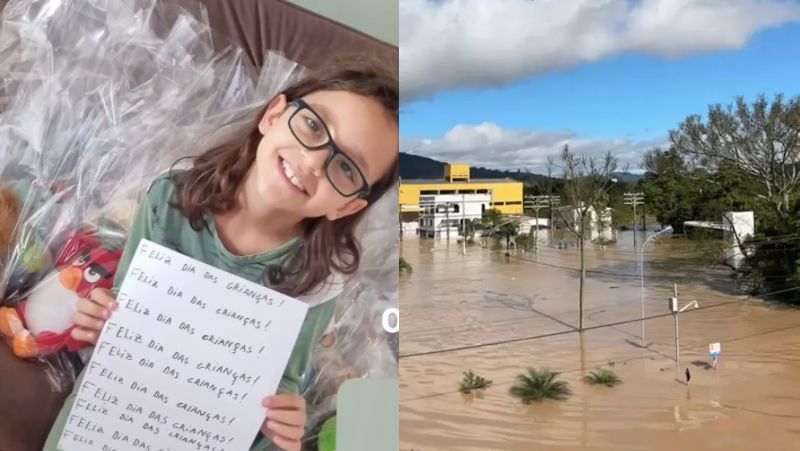 Criança doa ursinhos para desabrigados em Taió