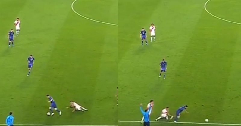 Messi deixa dois adversários no chão