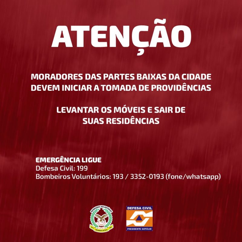 Prefeituras de mais cidades anunciaram cancelamento de aulas na manh&atilde; desta quarta-feira (4) e a&ccedil;&otilde;es de enfrentamento &agrave; forte chuva – Foto: Bombeiros Volunt&aacute;rios de Presidente Get&uacute;lio/Divulga&ccedil;&atilde;o/ND