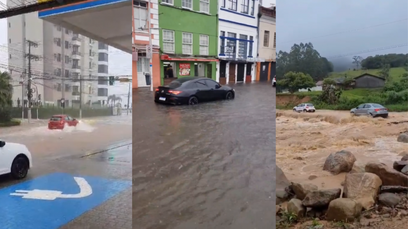 VÍDEOS: Grande Florianópolis vira piscina ao ar livre e chuva 'engole' ruas da cidade