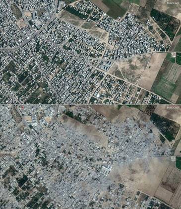 Ashes and destruction.  Satellite images of Beit Hanoun in the Gaza Strip show the intensity of Israeli air strikes on the Palestinian enclave, the target of fighting after Hamas terrorists invaded Israeli territory, killing 1,400 people - Maxar Technologies/AFP /Reproduction/ undated