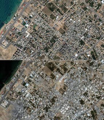 Images from Al-Karameh taken in May and October this year show that buildings and homes have been erased from the map and reduced to rubble.  - Maxar Technologies/AFP/Reproduction/ND
