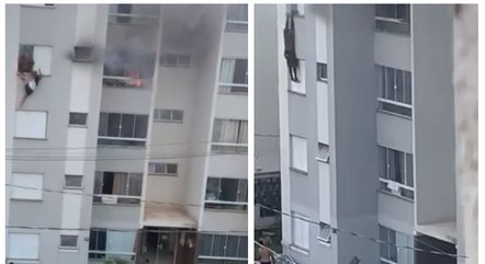 The couple jumped from the 4th floor of a building in Patos de Minas, 397 km from Belo Horizonte, to escape a fire on Saturday (14).  - Portal R7/Internet/Reproduction/ND