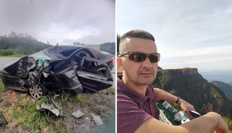 Motorista do carro não resistiu aos ferimentos após bater contra um ônibus na rodovia que liga Gaspar a Brusque, neste sábado (21) - Foto: PMRv e Redes Sociais/Divulgação/ND