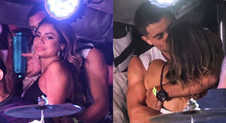 Cantora Lexa beijando o novo affair Ricardo Vianna em trio da cantora de axé Ivete Sangalo