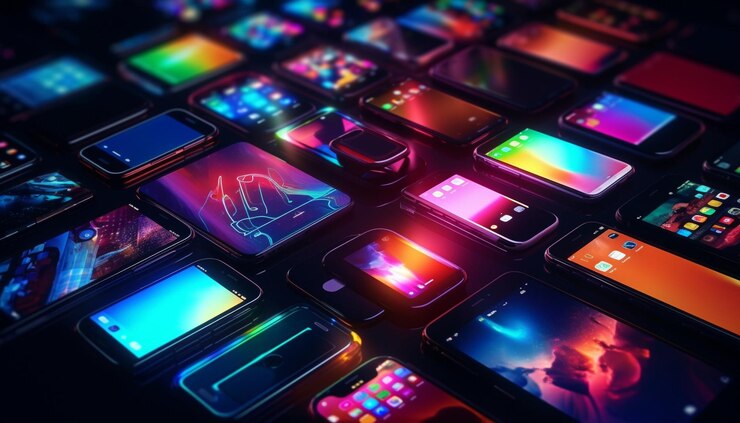 Celulares e tablets dispostos em cima de uma superfície, os aparelhos estão com as telas ligadas e a foto é utilizada para ilustrar uma reportagem sobre vazamento de dados