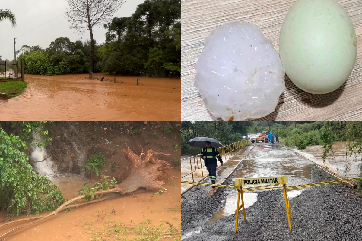 Na imagem aparecem alagamentos e granizo causados por uma depressão subtropical