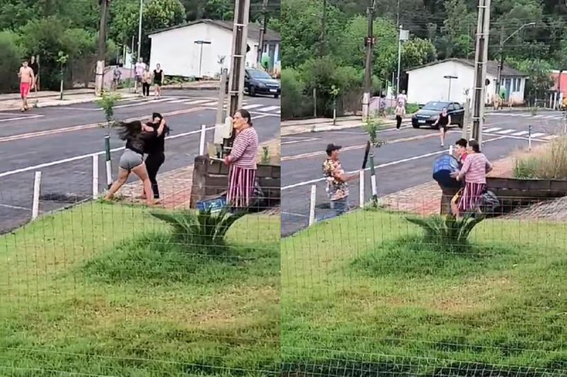 Durante briga, uma pessoa tenta atacar outra com fac&atilde;o – Foto: Reprodu&ccedil;&atilde;o/Redes Sociais/ND