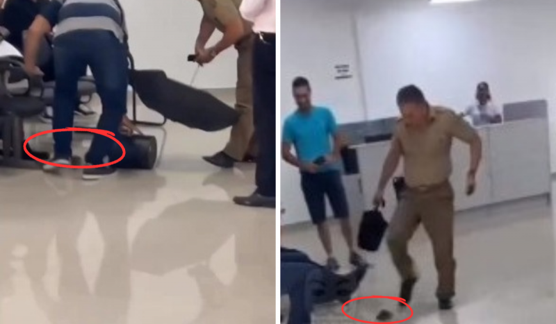 Fotomontagem mostra rato sendo capturado com uma lixeira e várias pessoas correndo atrás do animal