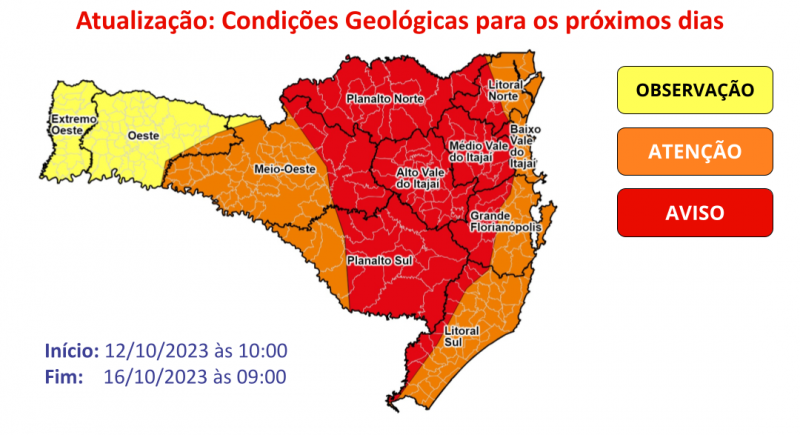 Regiões estão em alerta máximo para deslizamentos &#8211; Foto: DCSC/Reprodução/ND