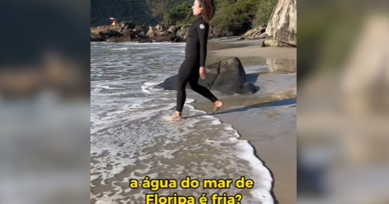 Falando em temperaturas baixas, vale lembrar que os turistas que chegam em Florian&oacute;polis na esperan&ccedil;a de que ir&atilde;o aproveitar dias de praia – Foto: gabihauser/TikTok/Reprodu&ccedil;&atilde;o/ND