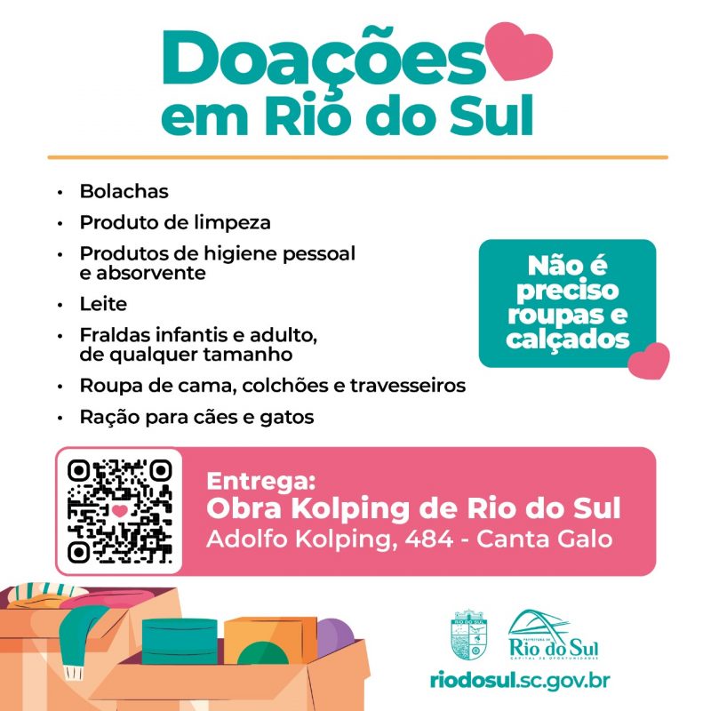 Prefeitura de Rio do Sul está recebendo donativos nesta terça-feira (10) &#8211; Foto: Prefeitura de Rio do Sul/Divulgação/ND