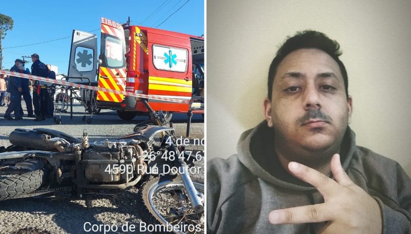 Motociclista de 32 anos morreu em acidente na cidade de Blumenau no s&aacute;bado (4); motorista do carro teve ferimentos leves – Foto: Corpo de Bombeiros Militar e Redes Sociais/Divulga&ccedil;&atilde;o/ND
