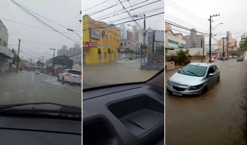 Em Blumenau, houve pontos da cidade com acumulados de chuva de 27,6 mil&iacute;metros nesta ter&ccedil;a-feira (14) – Foto: Redes Sociais/Divulga&ccedil;&atilde;o/ND