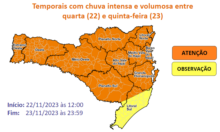 Chuva intensa e volumosa para todo o Estado