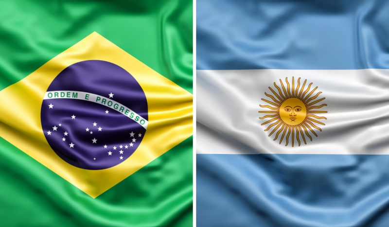 Bandeira do Brasil e da Argentina do novo presidente Javier Milei