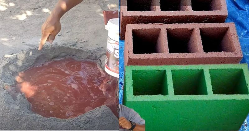Pedreiro faz blocos coloridos de concreto
