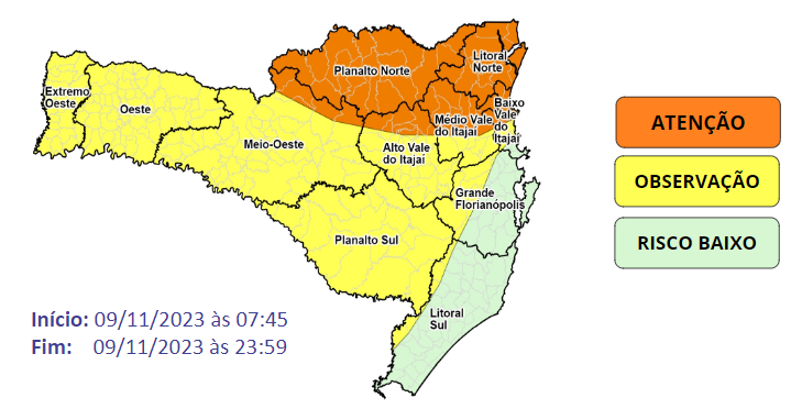 Temporais ao longo desta quinta-feira em Santa Catarina – Foto: Defesa Civil/Divulgação/ND