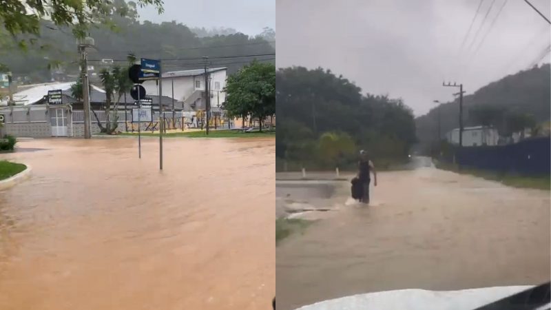 Ruas alagadas após chuva em Itajaí