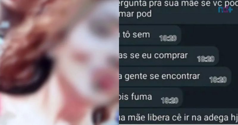 Mensagens da professora para uma aluna a convidando para fumar cigarro eletrônico