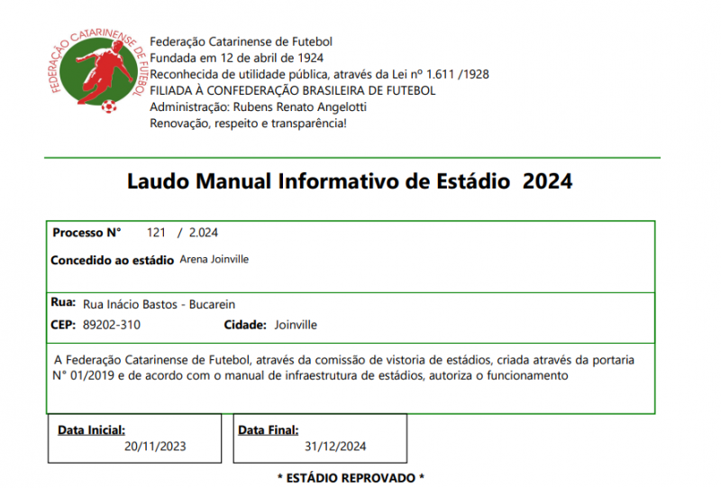 Trecho do documento da FCF