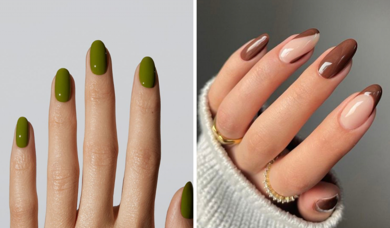 Nail Polish Colors - In the photo montage you can see green nails on the left and brown nails on the right.